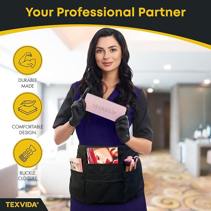 7 Pockets Server Apron with Buckle Closure & Zippered Money Pouch – Stain Resistant, Black Waitress Apron - Image 7
