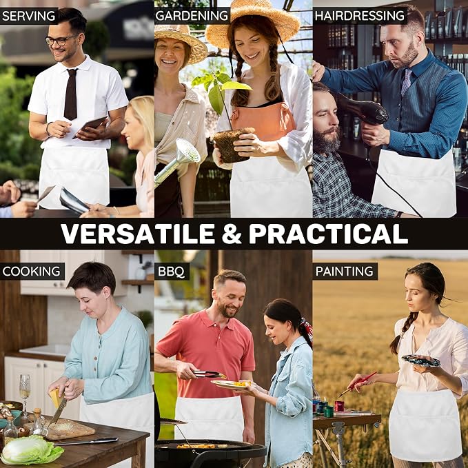 3 Pack Waist Apron with 3 Pockets, Unisex Black Waiter Aprons, Water Resistant Server Aprons for Restaurant Chef Bar - Image 7