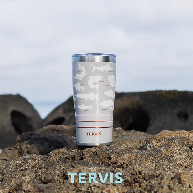 Tervis Traveler Inkreel - Teal Wave Made in USA Double Walled Insulated Tumbler Travel Cup Keeps Drinks Cold & Hot,