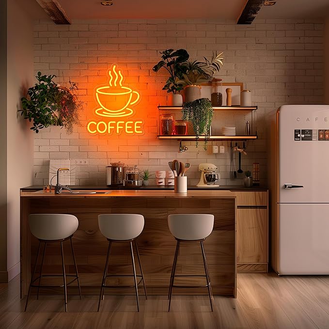 Basaneon Coffee Neon Sign for Wall Decor Dimmable Modern Led Sign for Cafe Shop, USB Powered Coffee Cup Neon Signs Light Up for Cafe Station Accessories Art Decor Party Decorations(15.7 * 12.8inches)