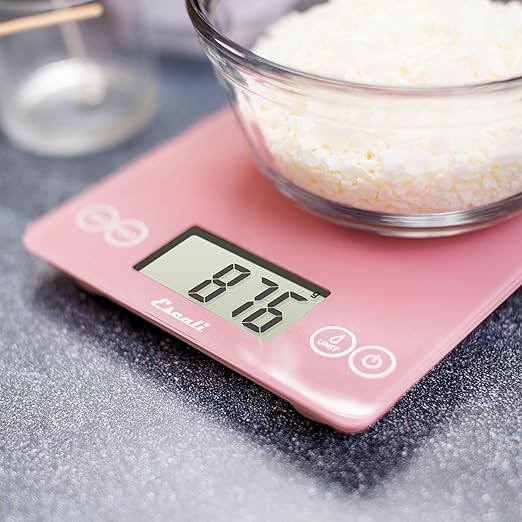 Escali Arti Glass Food Scale Digital Countertop Kitchen, Baking and Cooking Scale with Large Display, 15-Pound Capacity, 9" x 6.5" x .75", Classic Pink