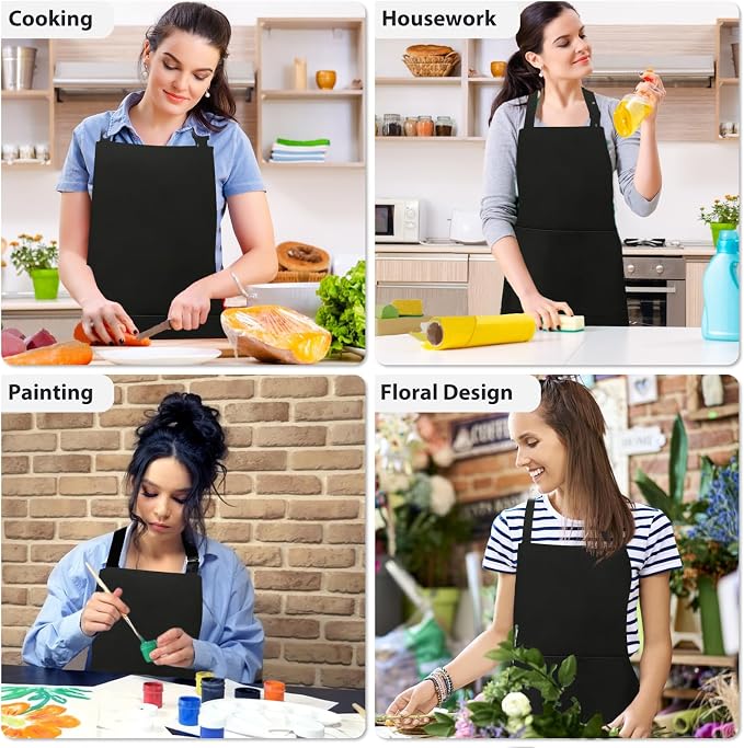 VALOME 2 Pack Kitchen Aprons with Pockets, Cooking Chef Apron for Men Women | Adjustable Neck Strap, Unisex Bib Soft Aprons, Cotton-Blend, for Grilling Cooking Gardening Baking - Image 7