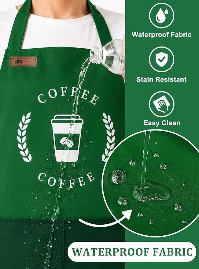 Halloween Barista Costume for Couples Cosplay, Duo Costumes for Best Friend | Simple Couples Halloween Costumes with Green Apron and Cap for Adult, Coffee Maker Outfit - Image 7