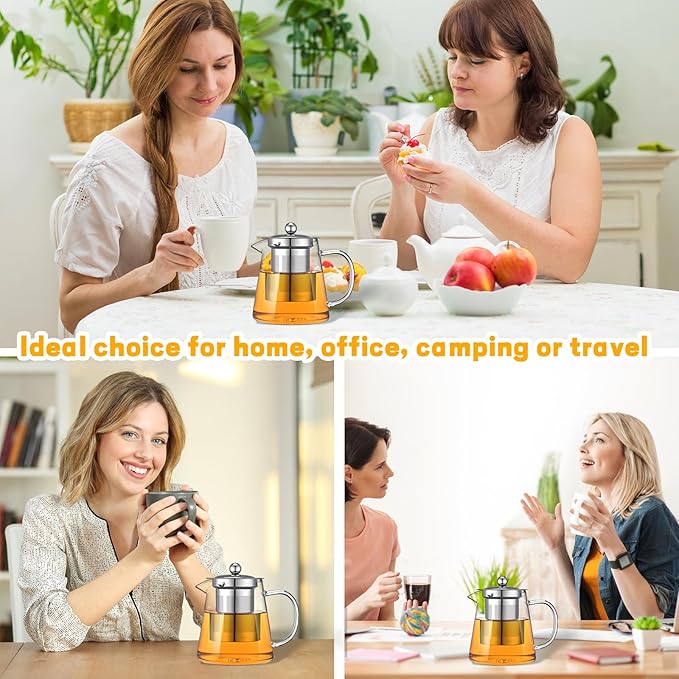 Glass Teapot with Stainless Steel Infuser, Borosilicate Glass Tea Maker, Stovetop Safe (550ML)
