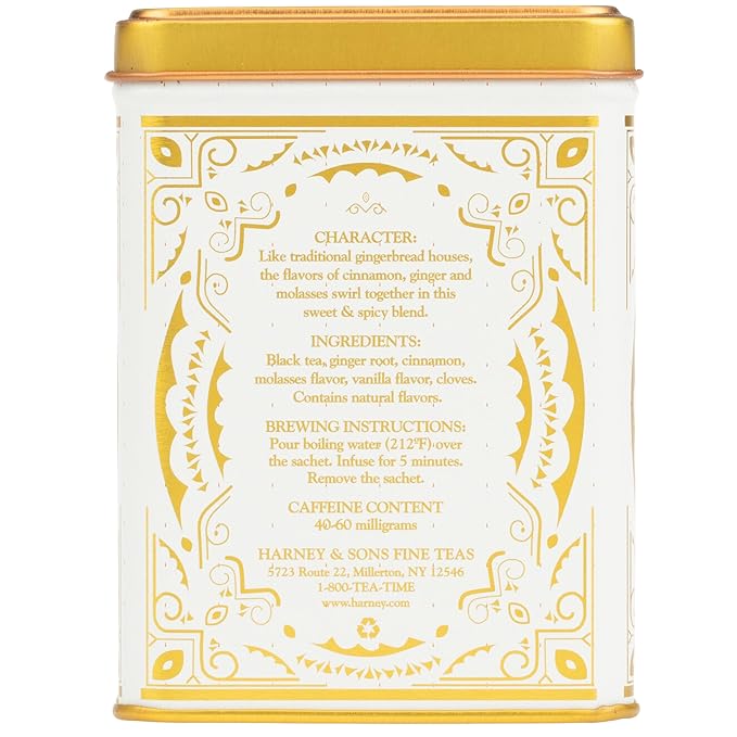 Harney & Sons Gingerbread Festival, Black Tea with Ginger & Cinnamon, 20ct sachet tin