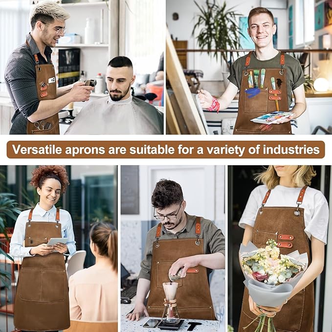 APRONPANDA Cross-Back Chef Aprons for Men Women with Pockets,Cotton Canvas Adjustable Cooking Work Apron for Kitchen