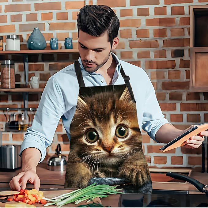 Funny Cat Apron with 2 Pockets Waterproof for Men Women Kitchen Garden Decor - Image 7