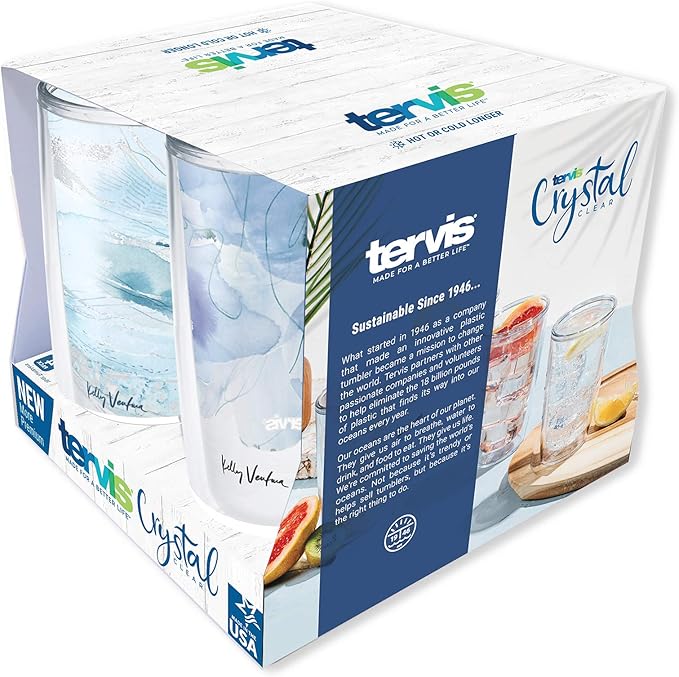 Tervis Kelly Ventura Crystal True Blue Collection Made in USA Double Walled Insulated Tumbler Travel Cup Keeps Drinks Cold & Hot, 16oz 4pk, Assorted