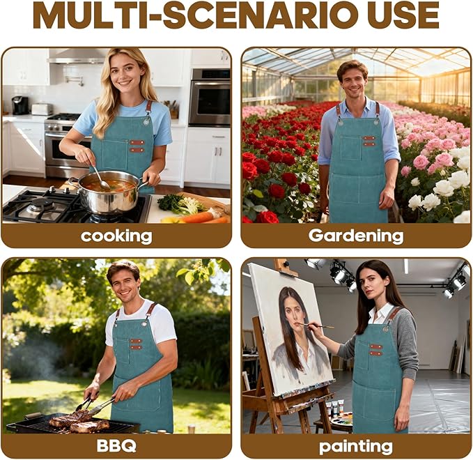 Aprons For Women Men With Large Pockets, Waterproof Cotton Chef Aprons For Cooking Server Grilling Bbq Kitchen