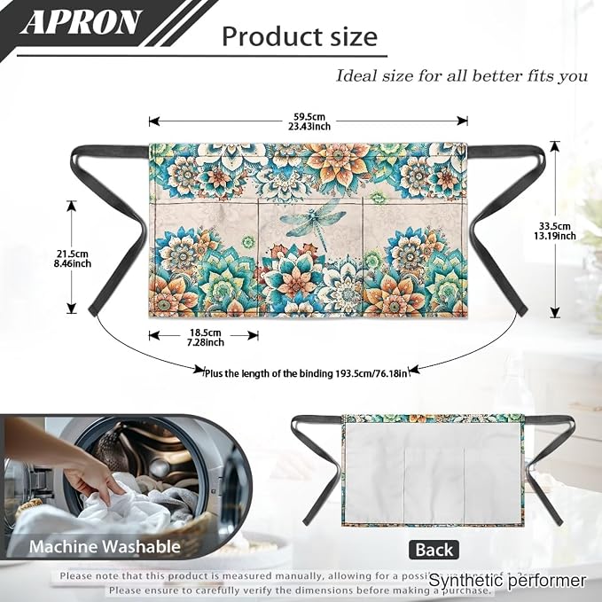 Waist Apron with 3 Pockets Waterproof 13 Inch Short Half Waist Aprons Women Men Server Aprons Waitress Waiter Apron - Image 7