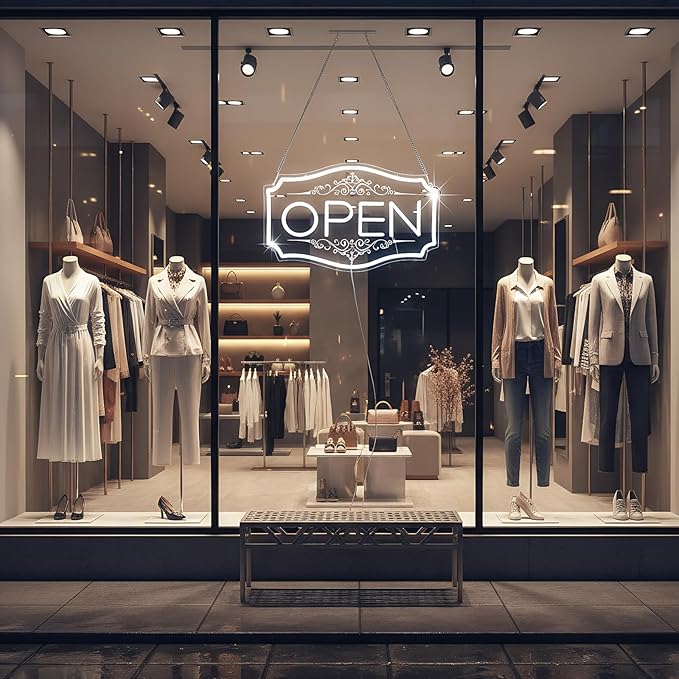 Open Sign for Business, LED Dimmable Neon Open Sign with 12V/2A Adapter, 16.5" x 10.5", White, Bright LED Visibility to Light Up Window, Wall, Bar, Coffee, Salon and Store