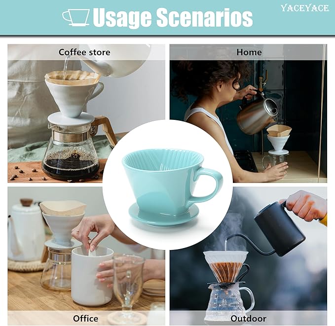 Ceramic Pour Over, Ceramic Coffee Dripper with 3 Holes, Medium Aqua Pour Over Coffee for Café, Dining, shop, Home, Office