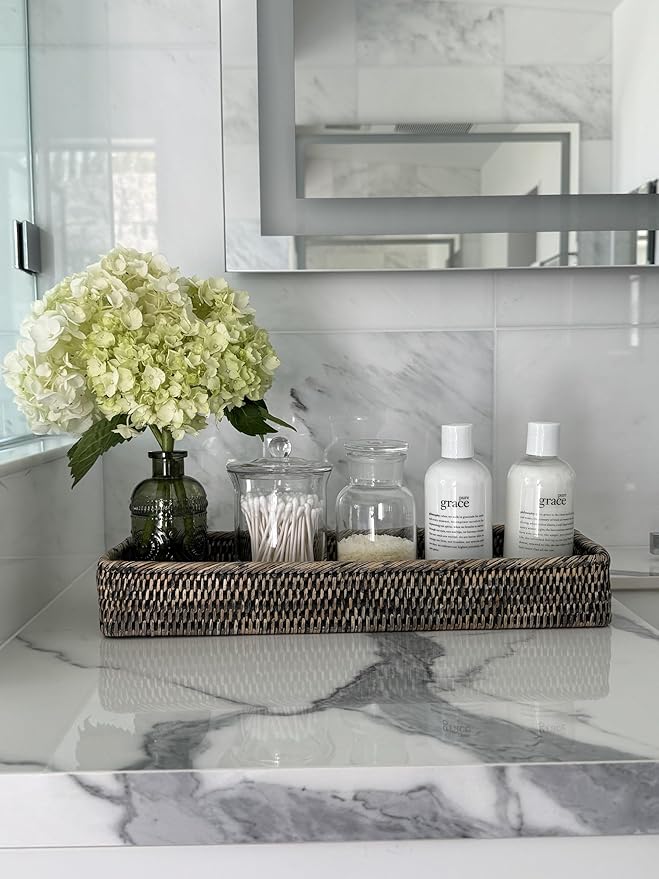 La Jolla Elongated Rattan Vanity Tray (Black-Wash)