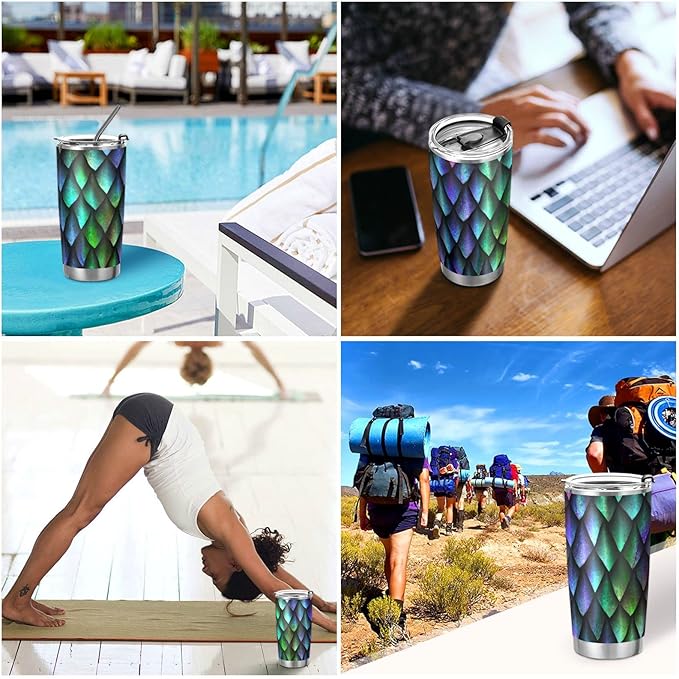 Tumbler Dragon Scales Dino Skin Insulated Office Coffee Cup Back to School Beverage Container Travel Mug with Straw and Lid Double Wall Stainless Steel 20oz