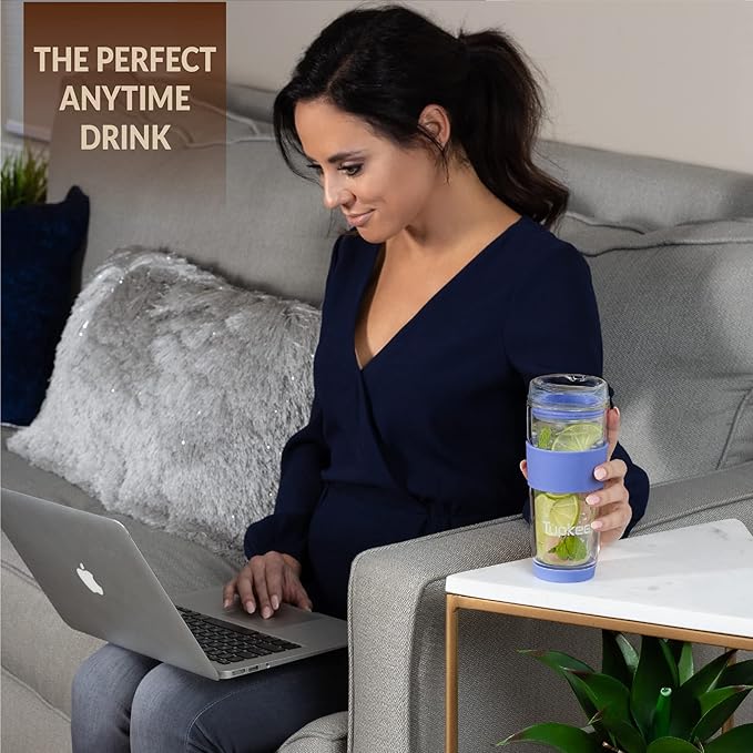 Tupkee Double Wall All Glass Tumbler - 14-Ounce, Reusable Insulated Tea/Coffee Mug & Lid, Hand Blown Glass Travel Mug - Jacaranda - 2 Pack