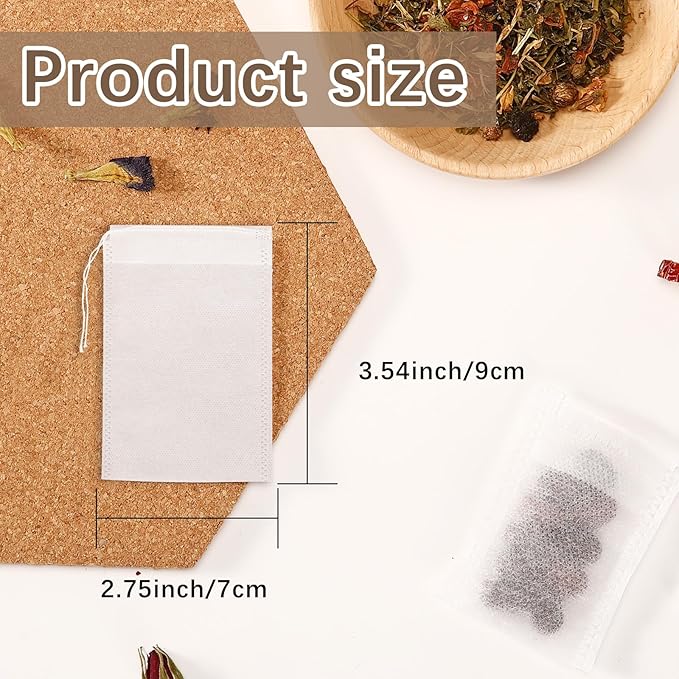 300 Pcs Empty Tea Bags for Loose Leaf Tea, Disposable Small tea Filter Bags with Drawstring fillable Cloth Diy Empty Tea Sachets for Loosetea, Coffee, Herbs, Spice (3.54 x 2.75 inch)