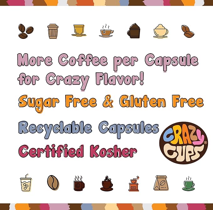 Crazy Cups Flavored Coffee Pods Variety Pack, Medium Roast, Single Serve in Recyclable for Keurig K cups Machines, 50 Count