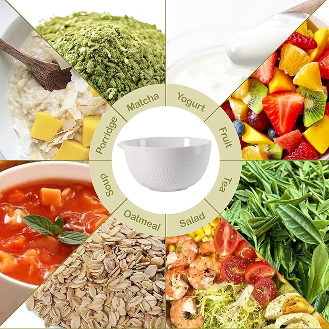 Matcha Bowl with Spout, 500 ml/18 oz Ceramic Matcha Mixing Bowl, Japanese Ceremonial Matcha Chawan for Matcha Powder/Salad/Fruit/Soup/Tea - White