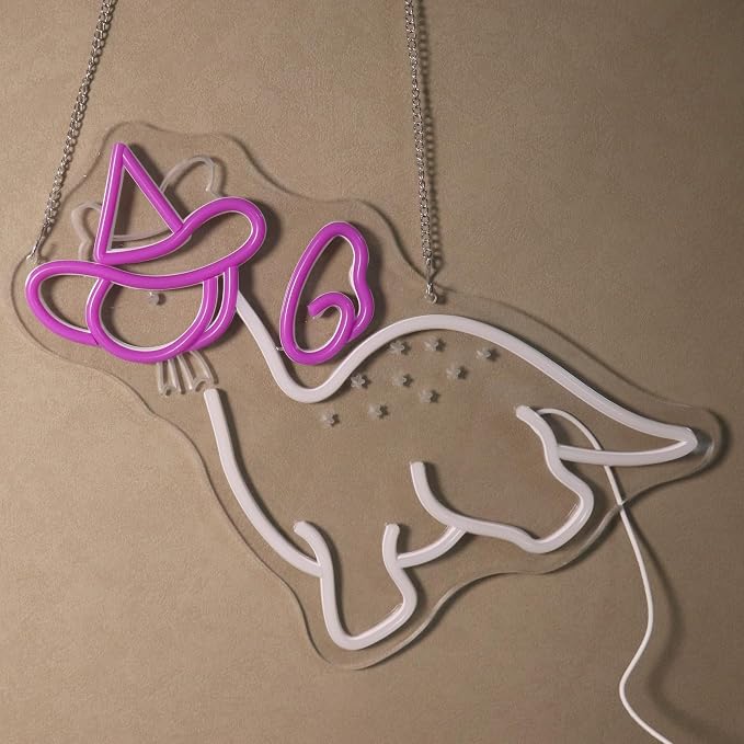 "Dinosaur Princess in Top Hat" Whimsical Character Light - Royal & Playful LED Wall Art for Kids Room, Dinosaur-Themed Party, Playroom or Unique Decor, Dimmable USB,Gift for Dino Fans - Image 9