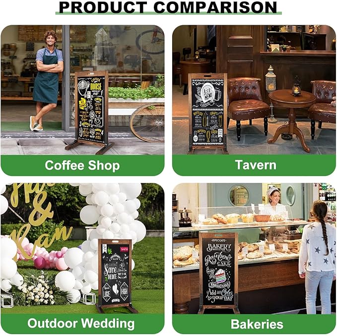 Magnetic Chalkboard Easel Sign Sidewalk - 40 x 20 Inches, Large Stand up Chalk Board Signs, Double Sided Outdoor Chalkboard Display for Restaurant Cafe Shop Wedding Party or Business, Brown