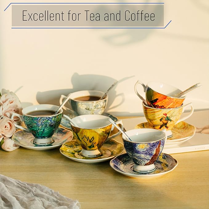 BTaT Porcelain Tea Cup Set - 6 Pieces, Includes Spoons
