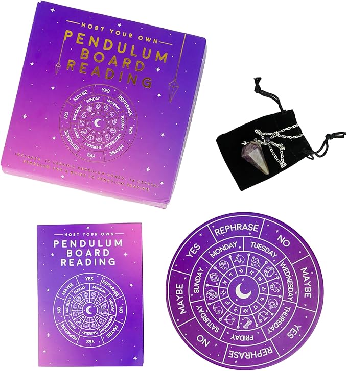 Pendulum Board Divination Kit - Metaphysical Dowsing Reading Board and Crystal - Pendulum Board Gift Set