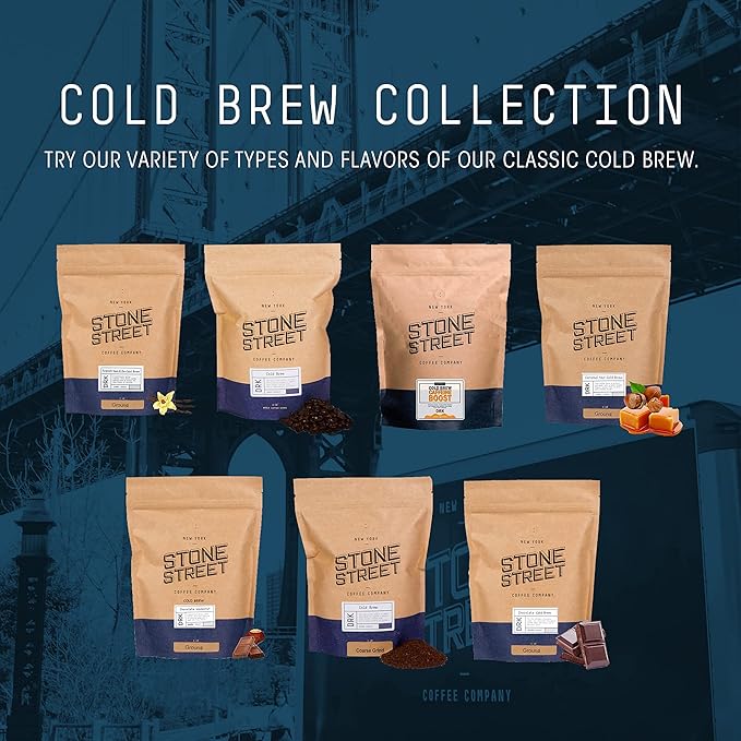Stone Street Cold Brew Coffee, Low Acid, 100% Arabica, Gourmet Coffee - Strong & Smooth Blend, Coarse Ground, Dark Roast, Colombian Single Origin, 1 LB