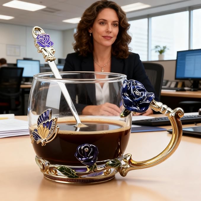 Unique Gifts for Women Mom - Flower Blue Tea Mug, Perfect Birthday Christmas Gifts for Her Who Has Everything (Rose Blue Coffee Cup, 11 OZ)