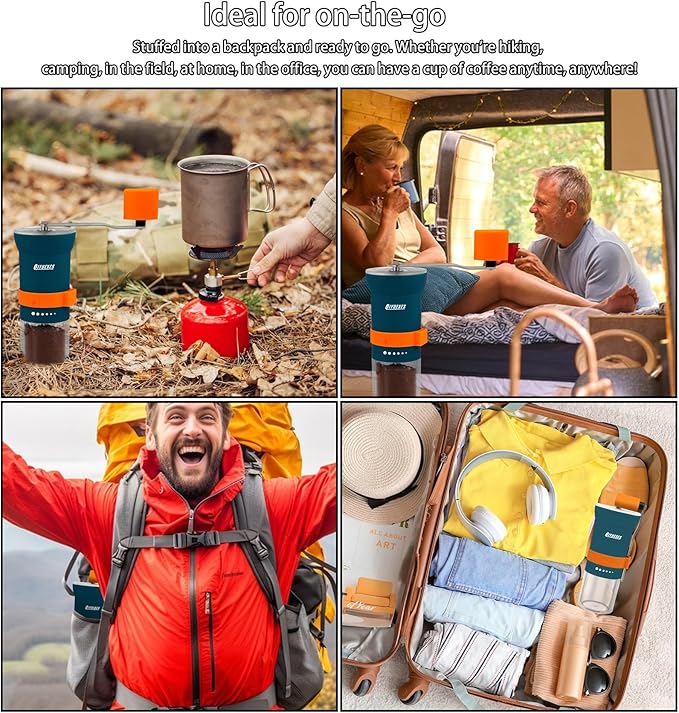 Portable Manual Coffee Grinder with Conical Burr and Adjustable 6 Coarseness Settings, Hand Crank Bean Mill for Camping, Hiking and Travel Use