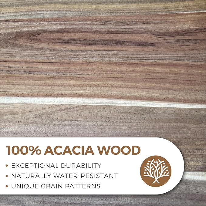 Acacia Wood Serving Tray with Handles, 17 Inch Wooden Tray for Ottoman, Breakfast, Lunch, Dinner, Decorative Rectangular Tray for Living Room, Kitchen Counter, Outdoor