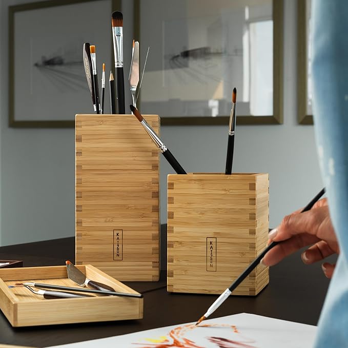 Kaizen Bamboo Utensil Drawer Organizer Tray - Premium Utensil Holder for Kitchen - Multi-Purpose Bamboo Organizer for Cooking Utensils - Large Tray with Anti-Slip Base for Drawers - Natural