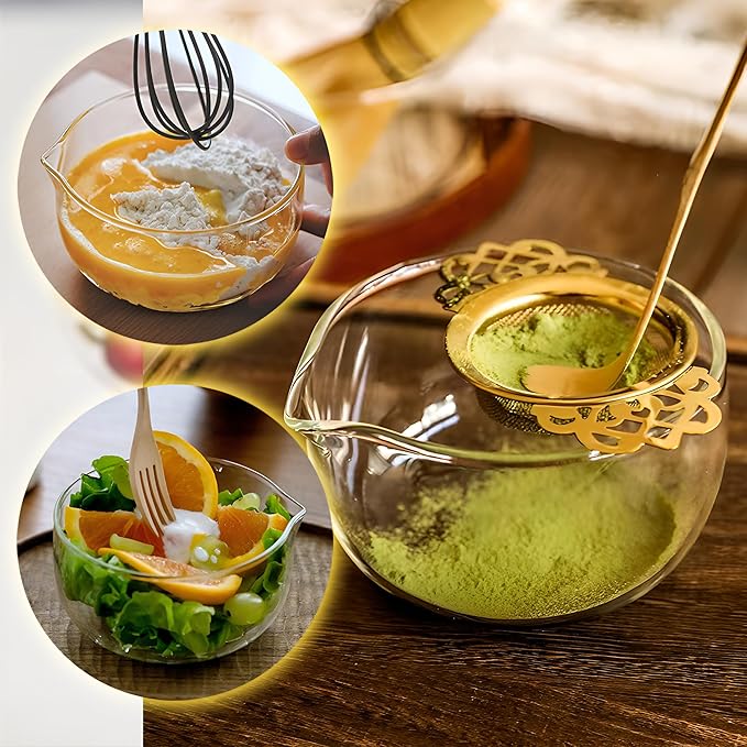 Matcha Bowl with Spout, Matcha Whisk Holder, Glass Matcha Bowl and Whisk Holder Set, Exquisite Matcha Set for Tea Ceremony