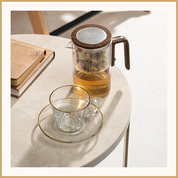 Enchanti Tea Pot - Modern Glass Infuser Teapot - Water Separation Magic Teapot with Heat-Resistant Handle - Elegant Gift Box & Writable Card - Perfect for Loose Leaf Tea - 800 ML (27oz)