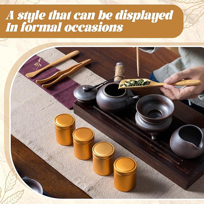 20 Pcs Mini Tea Tin Canister 1.8 × 2.6" with Round Airtight Double Lid Small Kitchen Tea Canister Container for Travel Business Leaf Coffee Candy Spices Herbs (Gold)