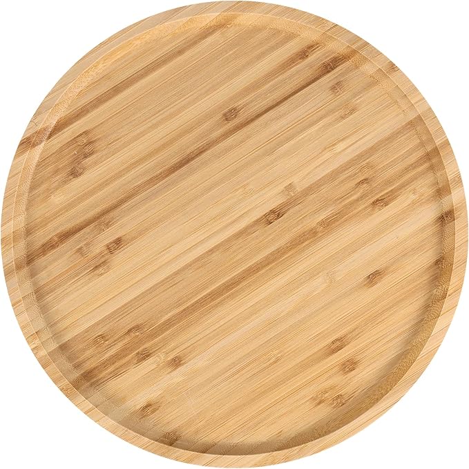 JOIKIT 5 Pack 12 Inch Bamboo Round Platter, Fine Polished Round Wood Plates Bamboo Serving Tray for Holding Fruit, Bread, Cheese, Nut, Coffee, Tea, Plant Saucer