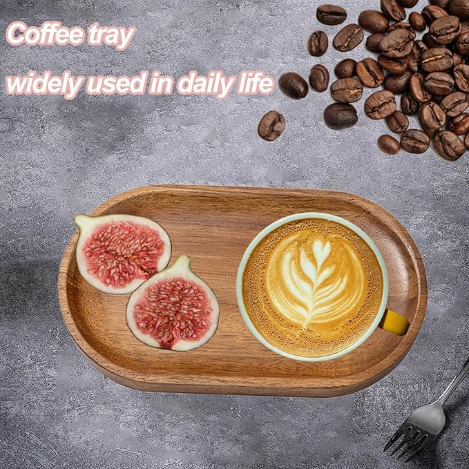 Small Wooden Tray, Oval Wood Serving Trays, Acacia Wood Platter for Coffee Tables, Dessert, Snack, Fruit, Bathroom Tray Charcuterie Board for Home Decor (S)