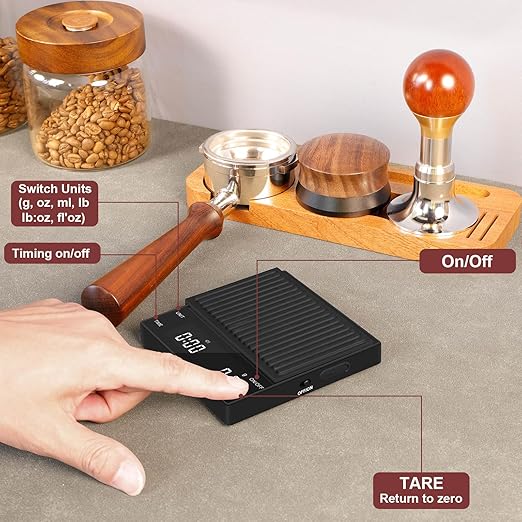 Digital Espresso Coffee Scale with Timer, Rechargeable Flat Glass Mirror Weight Grams Ounces, 0.1g Precision for Barista Pour Over Matcha Baking, Max 2000g Capacity (Black)