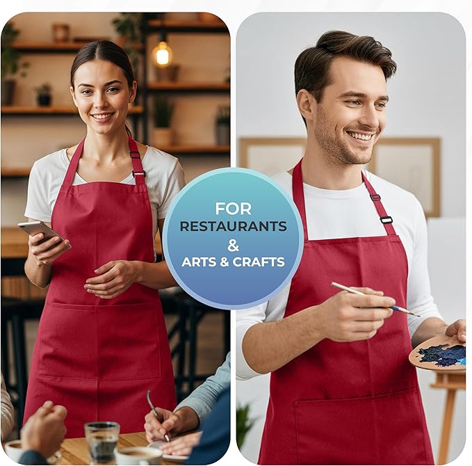 Utopia Kitchen 4 Pack Bib Apron Adjustable with 2 Pockets, Water and Oil Resistant, Cooking Kitchen Chef Apron for Women Men
