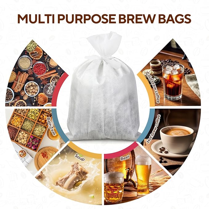 60PCS Commercial Cold Brew Coffee Bags with Drawstring, 20" X 20" Disposable Coffee Filters for 5 Gallon Buckets and Commercial Model Cold Brew Coffee Makers