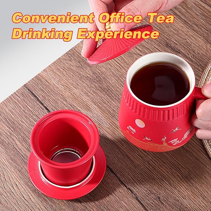 Tea Cup with Infuser and Lid,Loose Leaf Tea Steeper Cup 14.8oz Ceramic tea Infuser Mug Travel Large Steeping Cup Diffusers Mugs with Fine Strainer and Handle