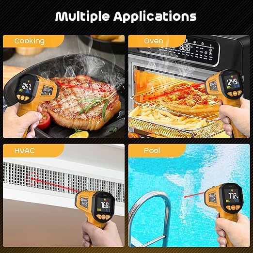 Infrared Thermometer Gun,SQECH Laser Thermometer Gun -58℉~1112℉(-50℃~600℃),Non-Contact Temperature Gun with Adjustable Emissivity&Color Backlight for Cooking, Pizza Oven,BBQ,Fridge,Engine,HVAC(Yellow)