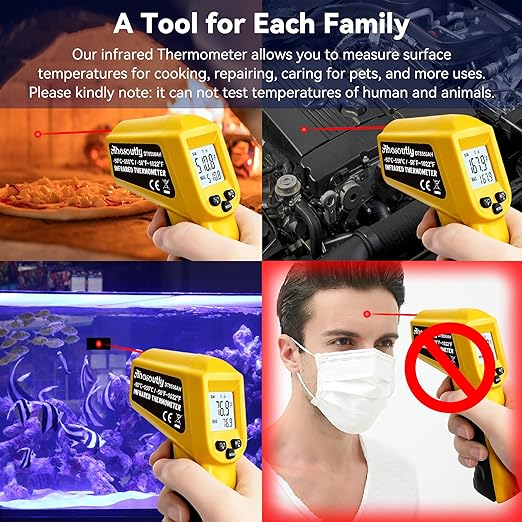 Infrared Thermometer Temperature Gun - 58 ℉~1022 ℉ (- 50 ℃~550 ℃) Non-Contact Digital Laser Infrared Ir Thermometer for Cooking, Barbecue, Food, Repair, Pet Care and Home Use(Yellow)