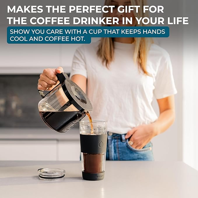 19 oz. Double Wall Glass Coffee Tumbler, To Go Travel Mug with Lid, Portable Glass Thermos with Straw, Reusable Cup, Tea, Smoothies, Ice Coffee, and Boba