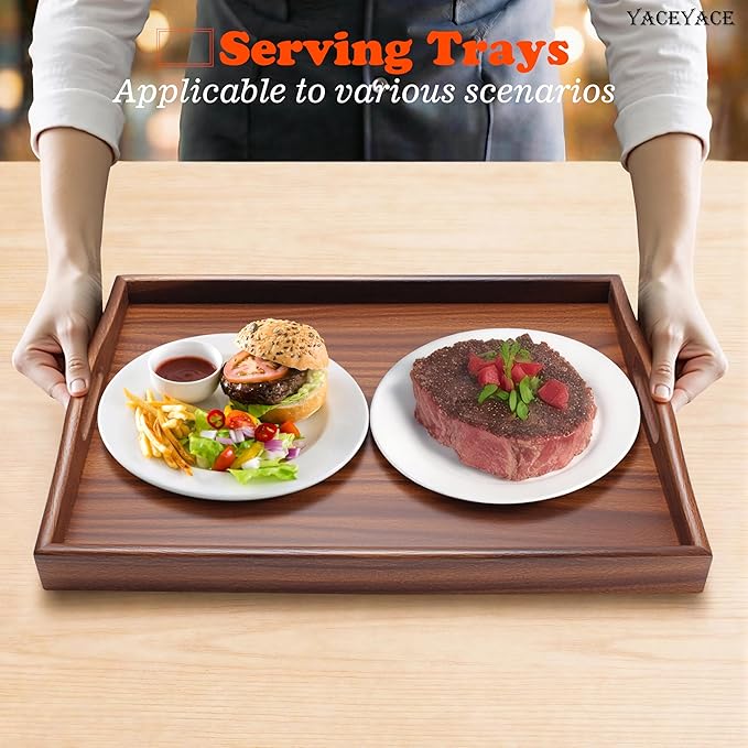 Wood Serving Tray for Ottoman, 15.7"x12"x2" Medium Wodden Serving Tray with Handles for Coffee Table, Wood Trays for Home Decor, Bathroom