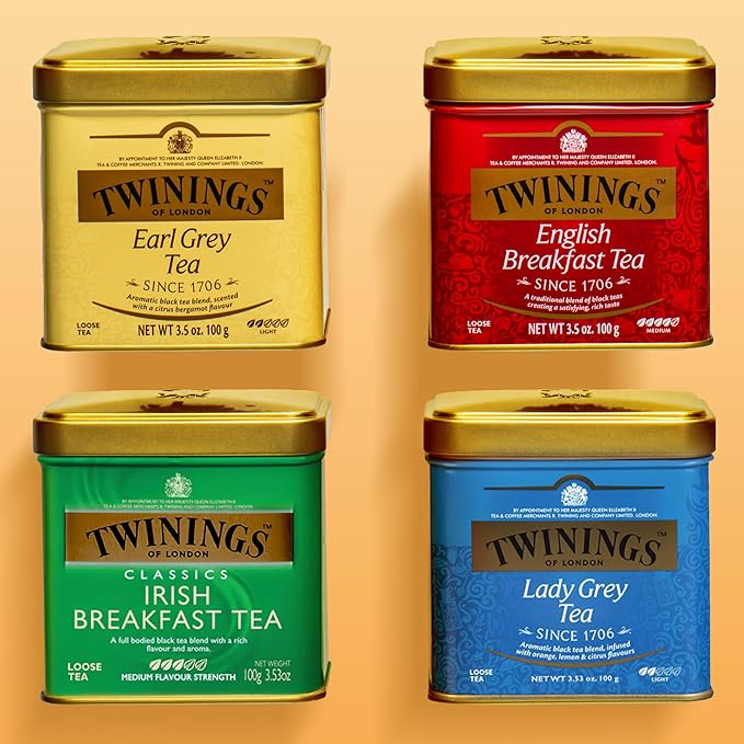Twinings English Breakfast Loose Tea Tins, 3.53 Ounce Tins (Pack of 6), Smooth, Flavourful, Robust Black Tea Leaves, Caffeinated, Enjoy Hot or Iced