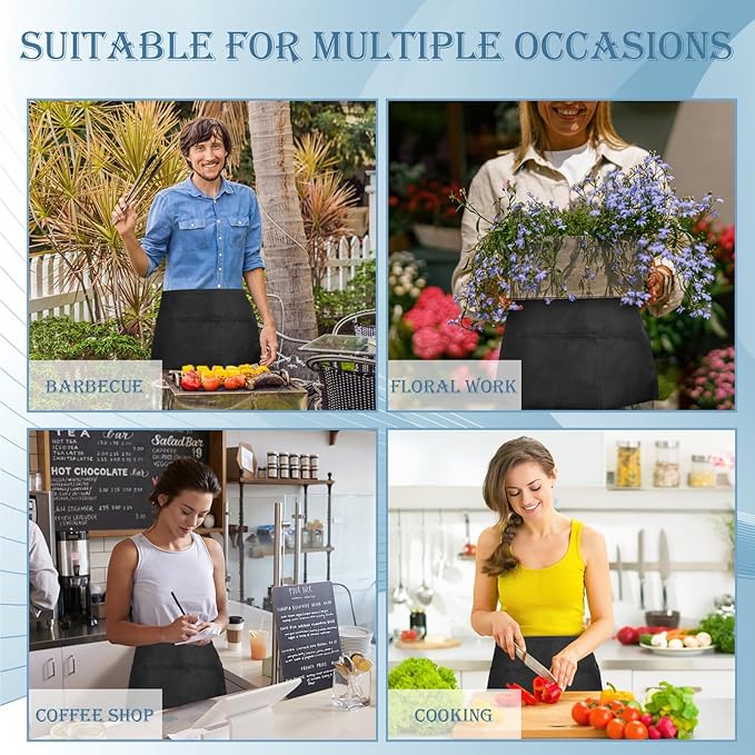 PEASUG Server Apron, Waitress Apron with 3 Pockets, Short Aprons for Women with Pockets for Servers, Waiter, Waitress