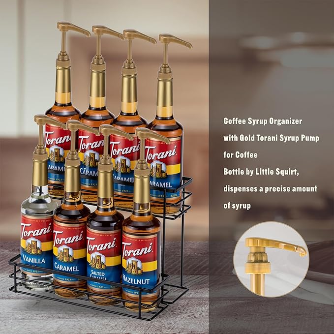Rice rat Coffee Syrup Organizer Rack, (8 Bottle Capacity),2 Tier Coffee Syrup holder for Coffee Bar Accessories,Kitchen,Storage for Syrup, Wine, Dressing(Black)