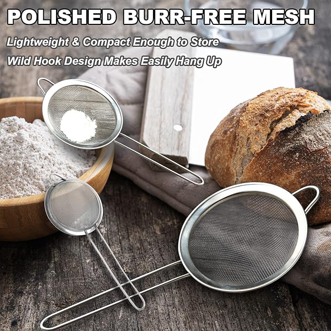 Anaeat Fine Mesh Strainers - Premium Stainless Steel Colander Sieve Sifters, with Durable Mesh and Sturdy Handle, Excellent for Sifting Dry ingredients, Flour, Pastas, Rice, Tea (8.67")