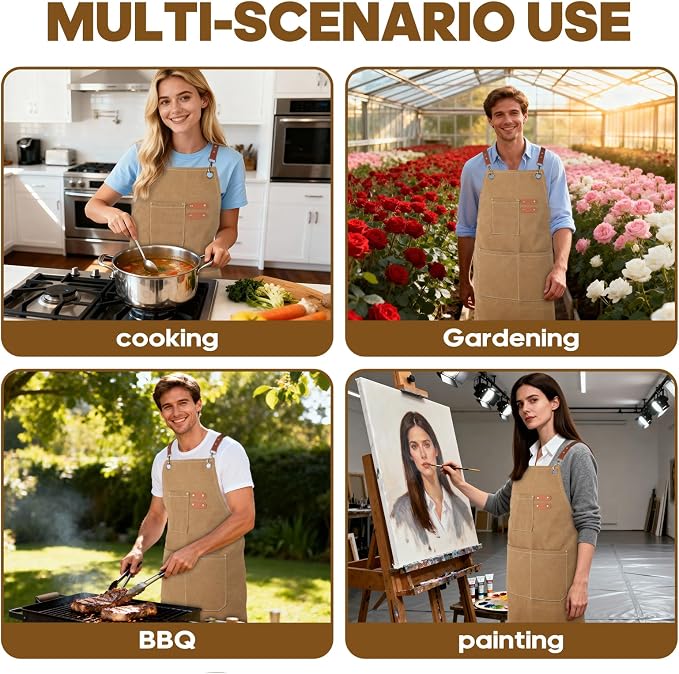 Aprons For Women Men With Large Pockets, Waterproof Cotton Chef Aprons For Cooking Server Grilling Bbq Kitchen - Image 7