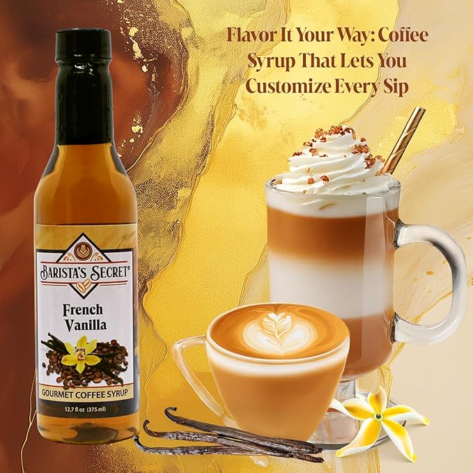 Barista's Secret® Coffee Syrups Variety Pack – Gourmet Flavored Syrup Set for Coffee, Drinks & Desserts – French Vanilla, Caramel, Hazelnut, Toffee, Brown Sugar Cinnamon – 5 Pack, 12.7 oz Each